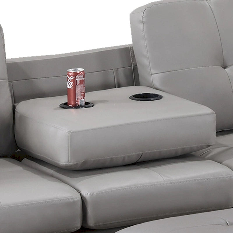 Espresso / Grey Faux Leather Tufted Sectional Sofa Set, 3-Piece, Seats 4–5