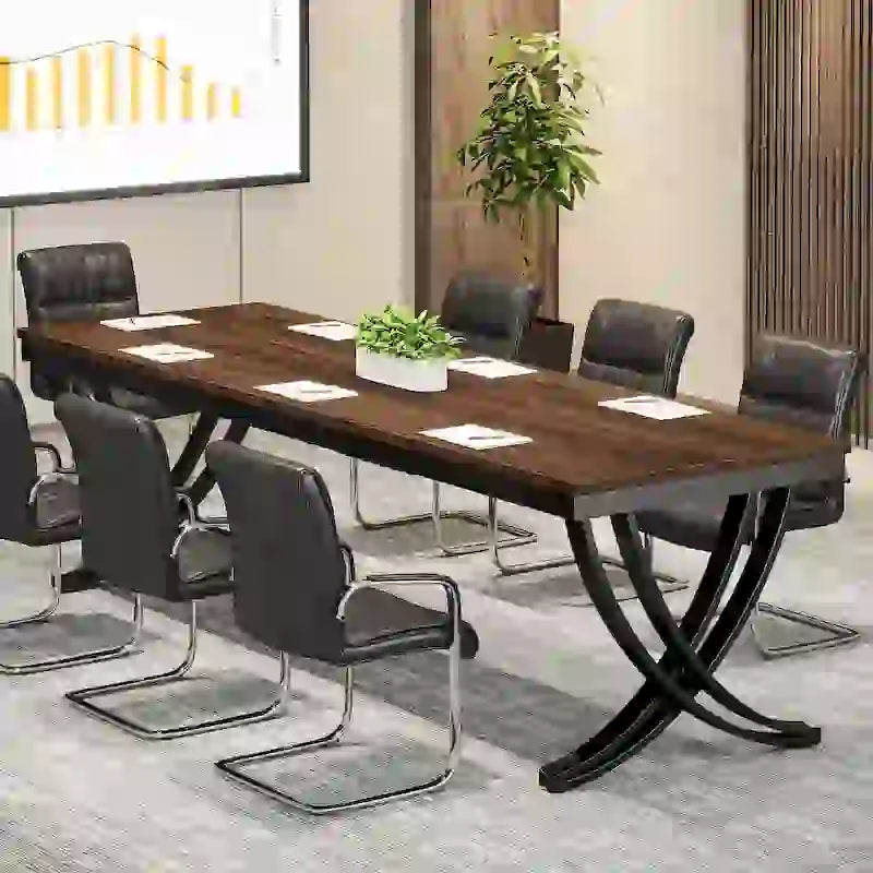 Black Brown / White Rectangular Conference Table, Seats 6–8