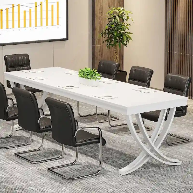 Black Brown / White Rectangular Conference Table, Seats 6–8
