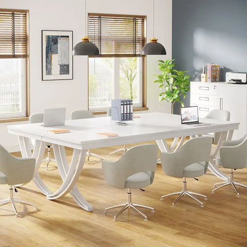 Black Brown / White Rectangular Conference Table, Seats 6–8
