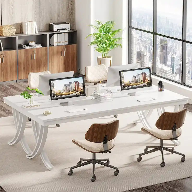 Black Brown / White Rectangular Conference Table, Seats 6–8