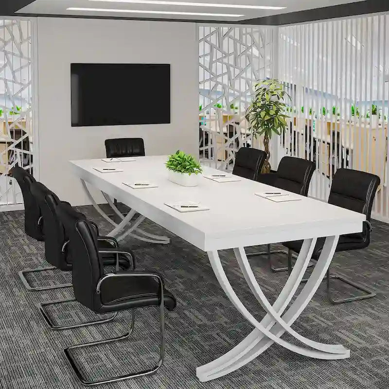 Black Brown / White Rectangular Conference Table, Seats 6–8