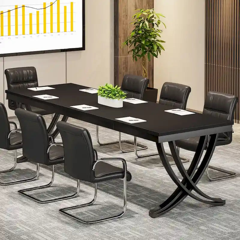 Black Brown / White Rectangular Conference Table, Seats 6–8