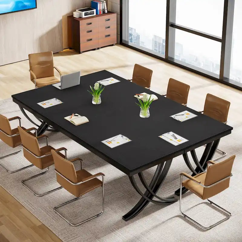 Black Brown / White Rectangular Conference Table, Seats 6–8