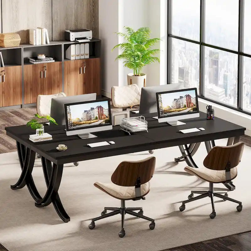 Black Brown / White Rectangular Conference Table, Seats 6–8