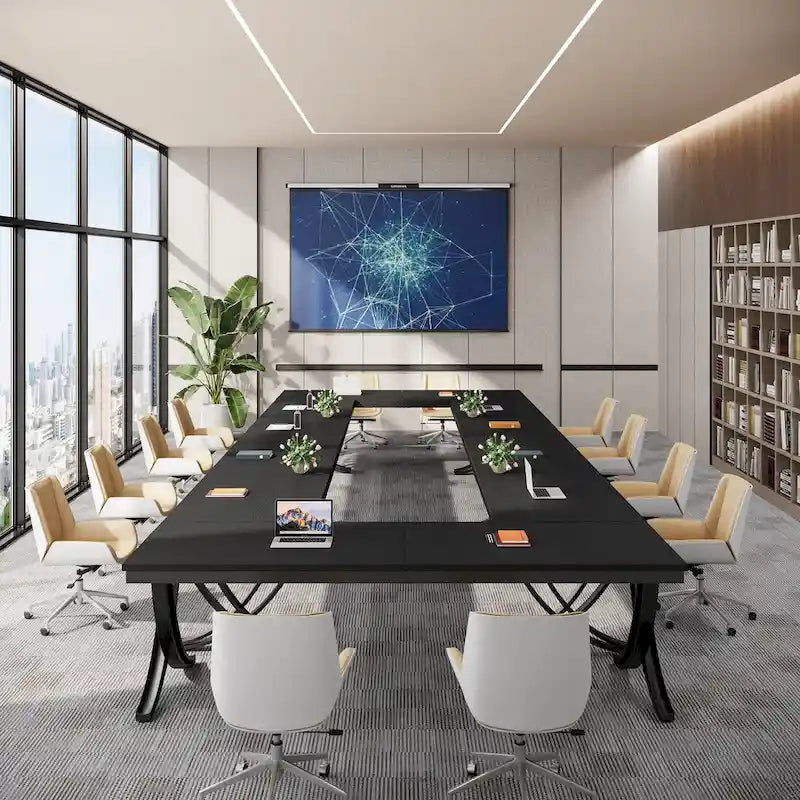 Black Brown / White Rectangular Conference Table, Seats 6–8