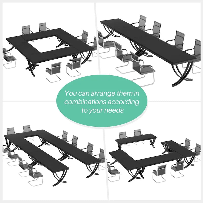 Black Brown / White Rectangular Conference Table, Seats 6–8