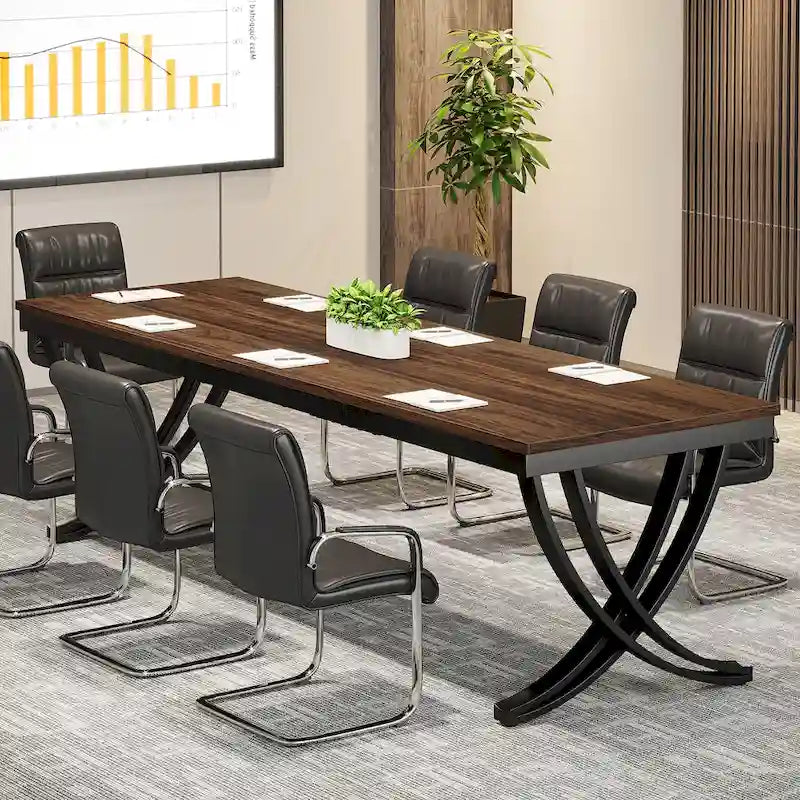 Black Brown / White Rectangular Conference Table, Seats 6–8