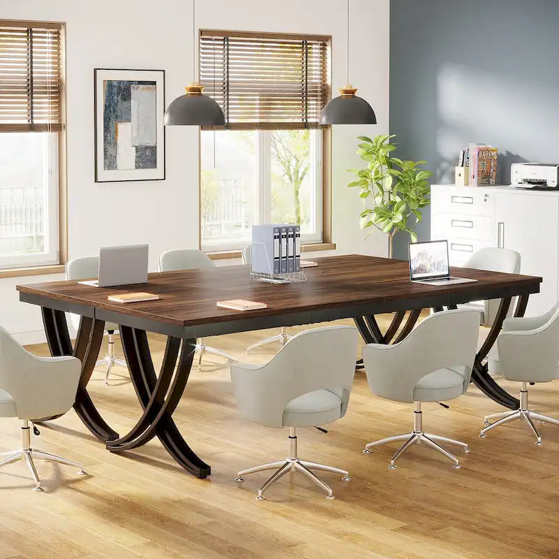 Black Brown / White Rectangular Conference Table, Seats 6–8