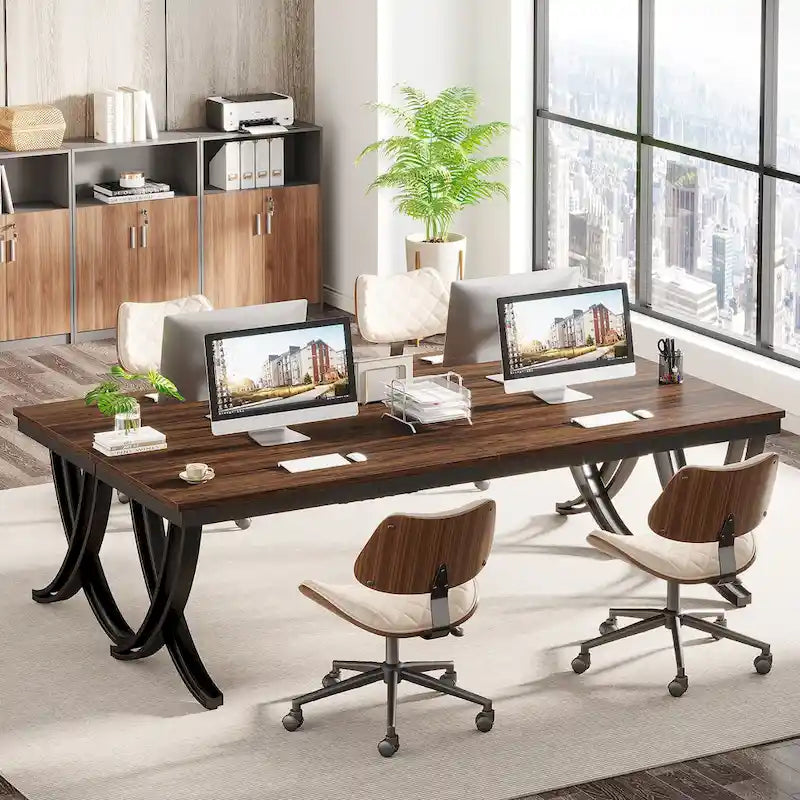 Black Brown / White Rectangular Conference Table, Seats 6–8