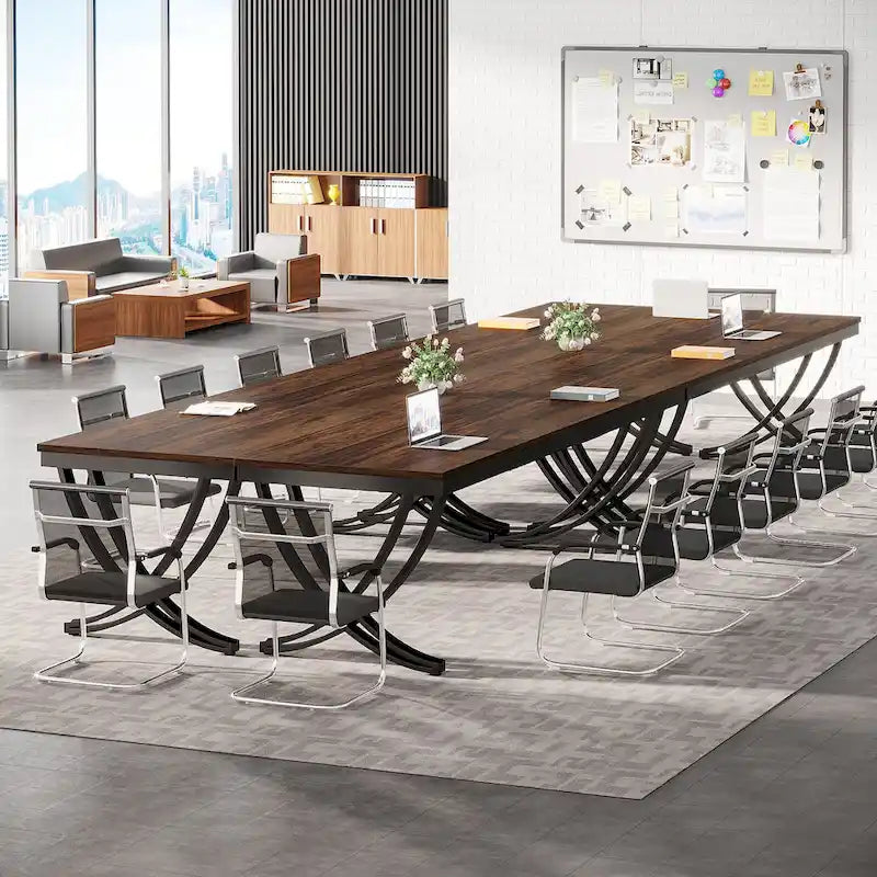 Black Brown / White Rectangular Conference Table, Seats 6–8