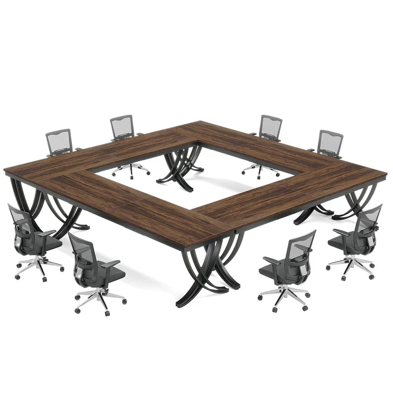 Black Brown / White Rectangular Conference Table, Seats 6–8