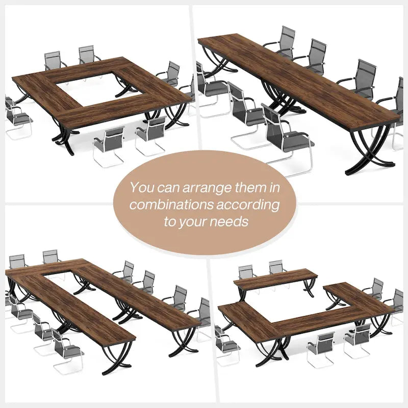 Black Brown / White Rectangular Conference Table, Seats 6–8