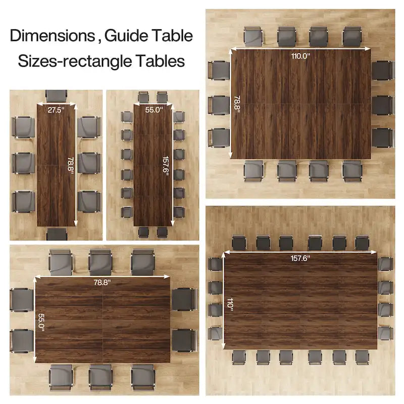 Black Brown / White Rectangular Conference Table, Seats 6–8