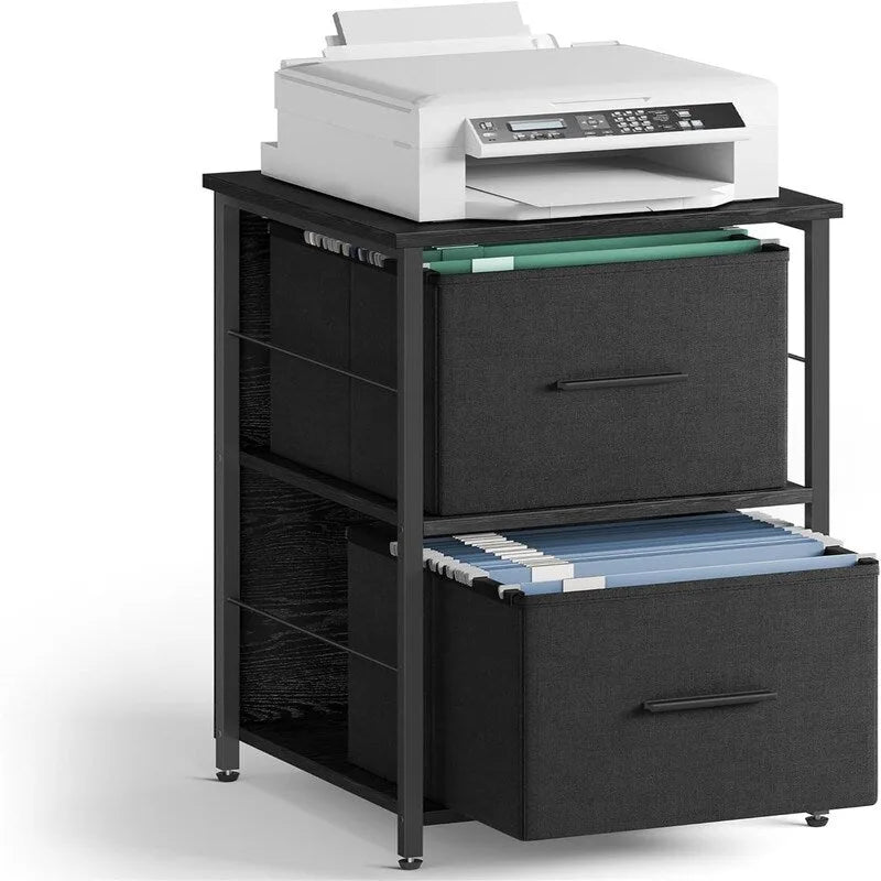 Ebony/Ink Black 2-Drawer Rolling File Cabinet with Printer Stand, 1-Person