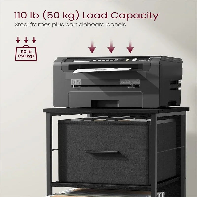 Ebony/Ink Black 2-Drawer Rolling File Cabinet with Printer Stand, 1-Person