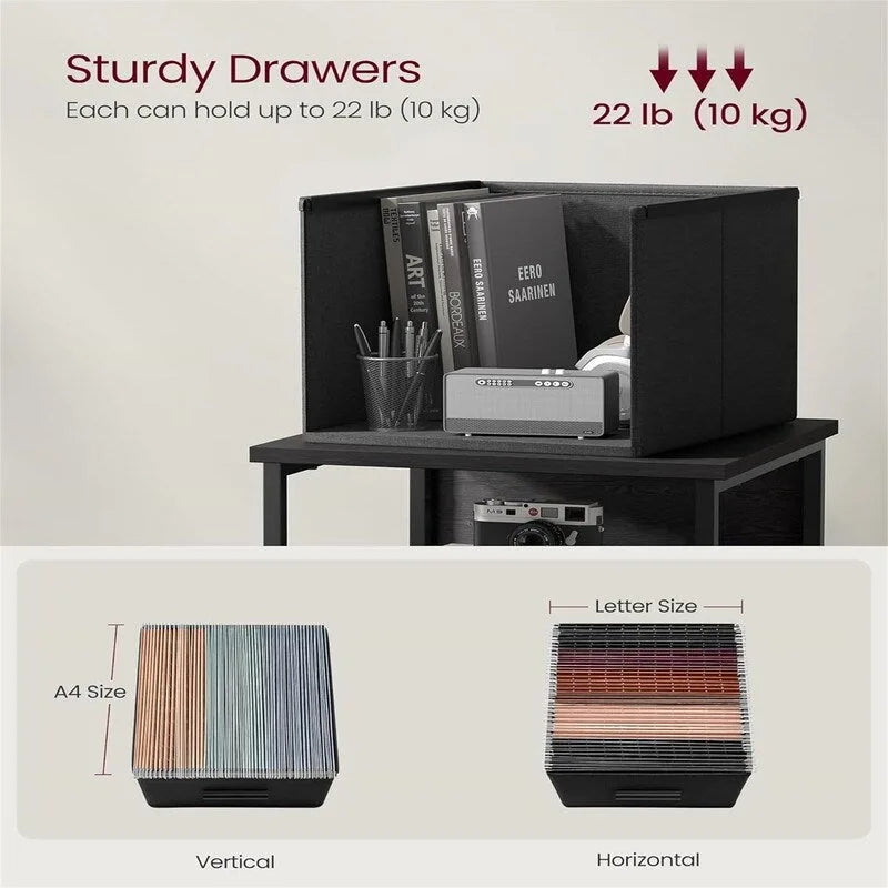 Ebony/Ink Black 2-Drawer Rolling File Cabinet with Printer Stand, 1-Person