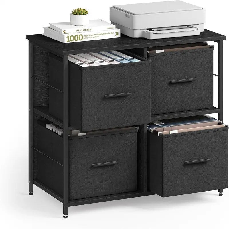 Ebony/Ink Black 2-Drawer Rolling File Cabinet with Printer Stand, 1-Person