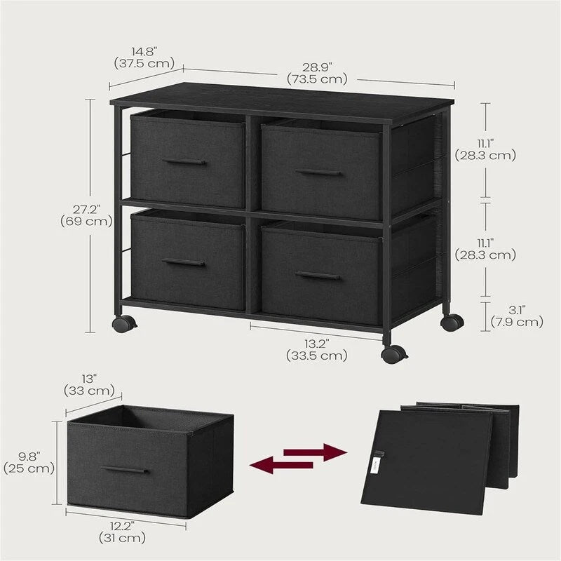 Ebony/Ink Black 2-Drawer Rolling File Cabinet with Printer Stand, 1-Person