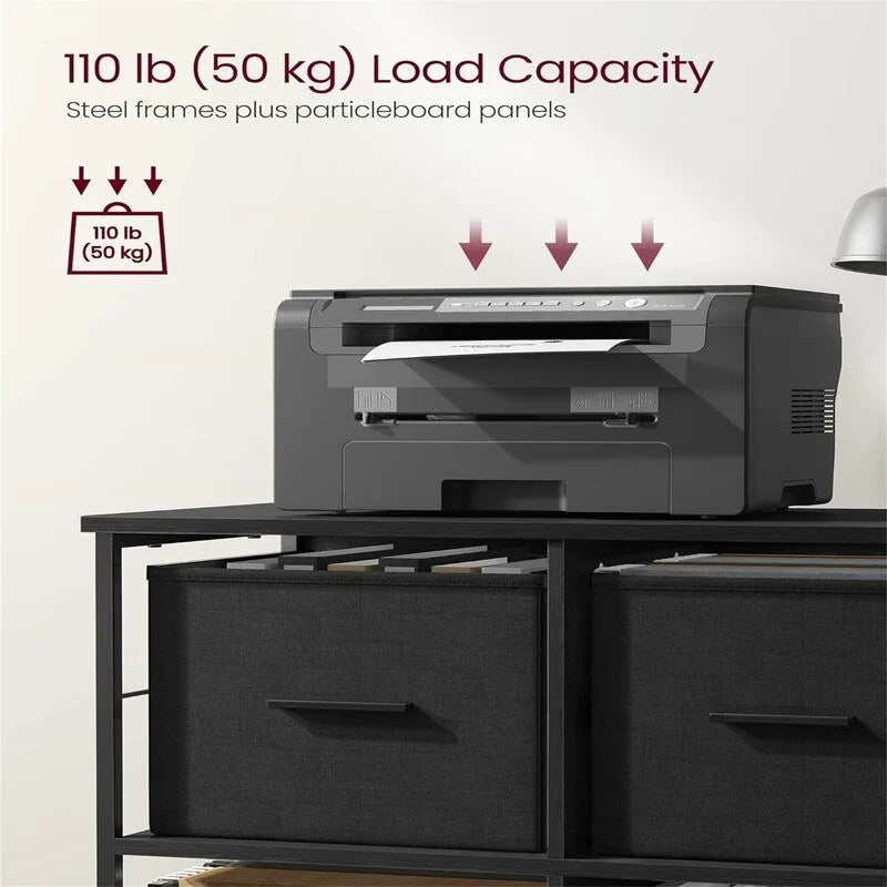 Ebony/Ink Black 2-Drawer Rolling File Cabinet with Printer Stand, 1-Person