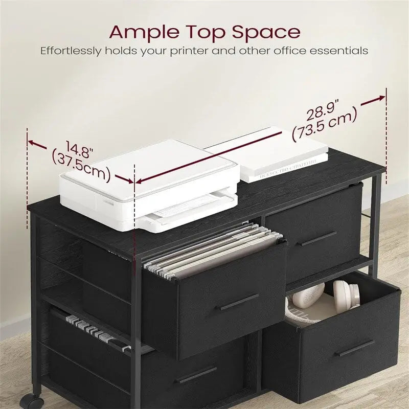 Ebony/Ink Black 2-Drawer Rolling File Cabinet with Printer Stand, 1-Person