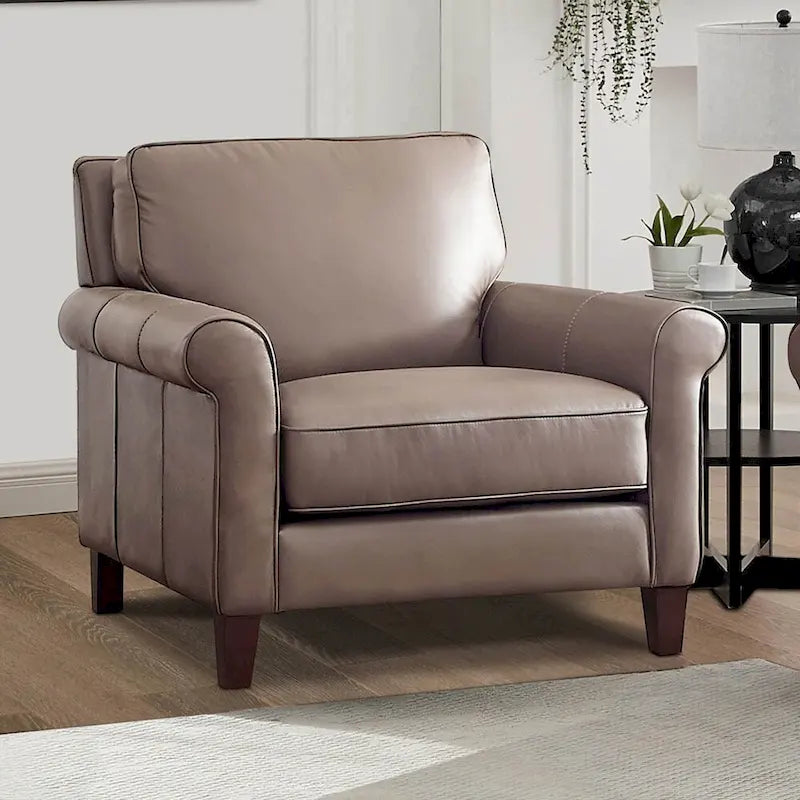 Taupe Top-Grain Leather Accent Chair – 1-Seat