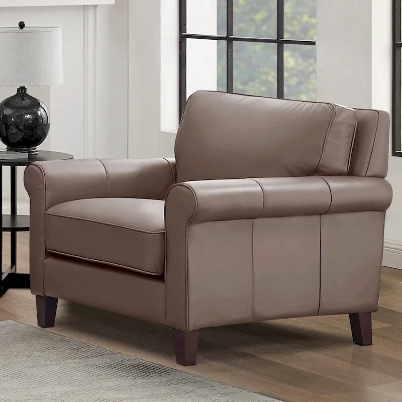 Taupe Top-Grain Leather Accent Chair – 1-Seat