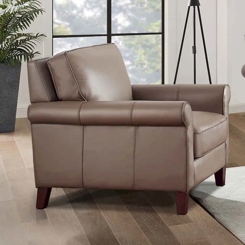 Taupe Top-Grain Leather Accent Chair – 1-Seat