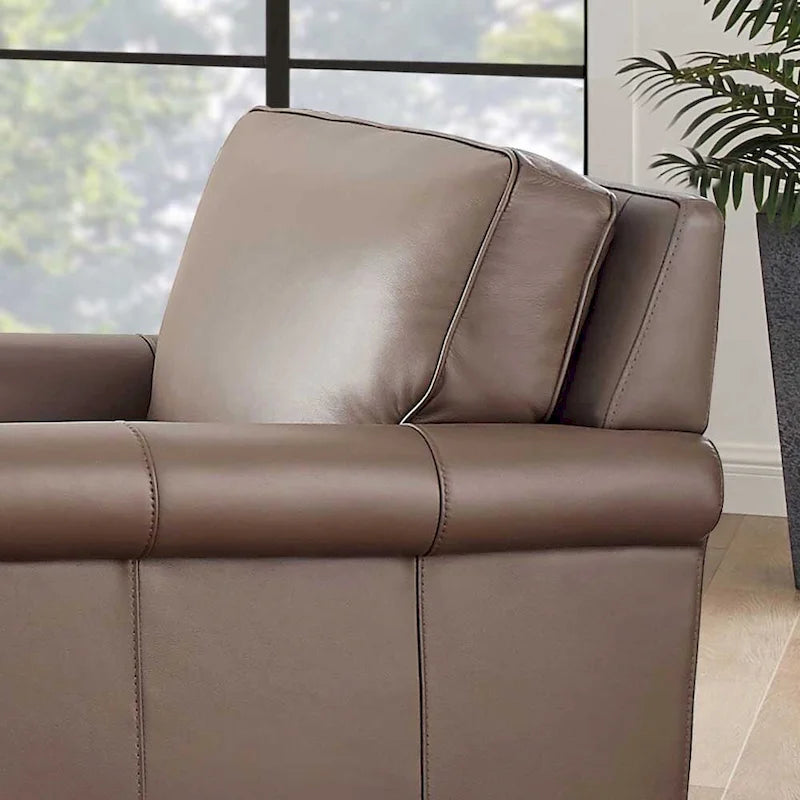 Taupe Top-Grain Leather Accent Chair – 1-Seat