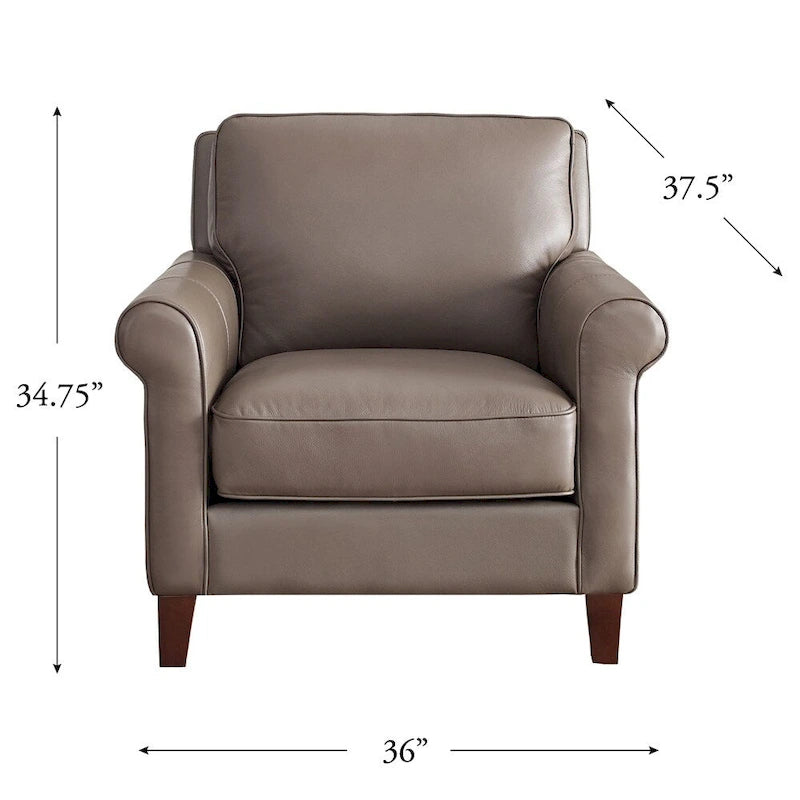 Taupe Top-Grain Leather Accent Chair – 1-Seat