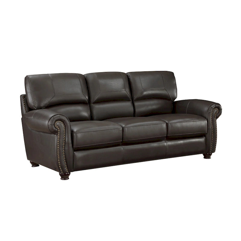 Espresso Brown 3-Seat Rolled Arm Sofa