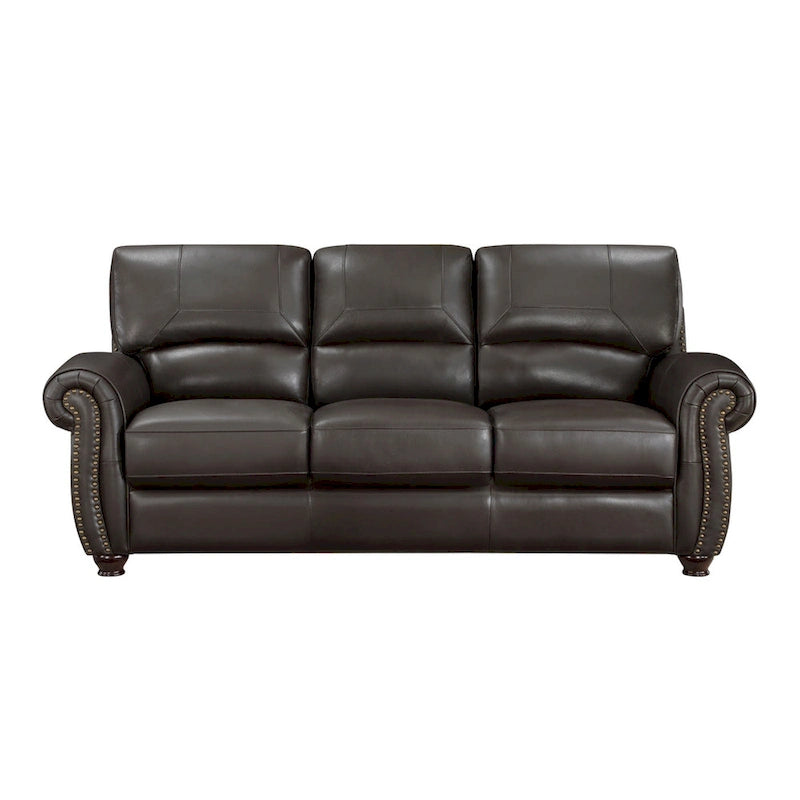 Espresso Brown 3-Seat Rolled Arm Sofa