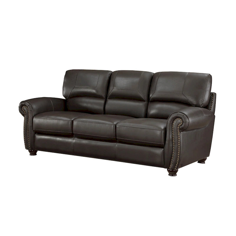 Espresso Brown 3-Seat Rolled Arm Sofa
