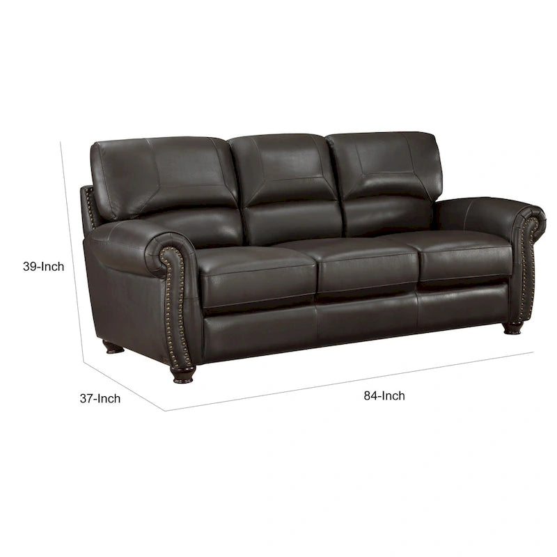 Espresso Brown 3-Seat Rolled Arm Sofa