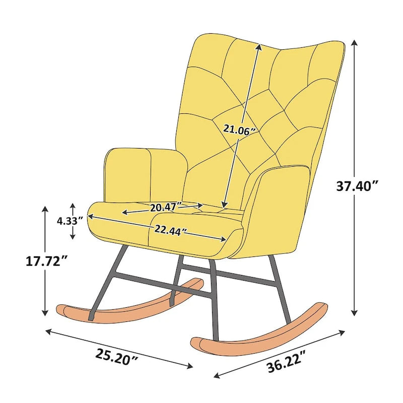 Multi-Color Patchwork Linen Rocking Chair, Wood Legs, Seats 1