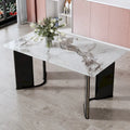 White Marble-Top Dining Table, Gold Legs, Seats 4–6
