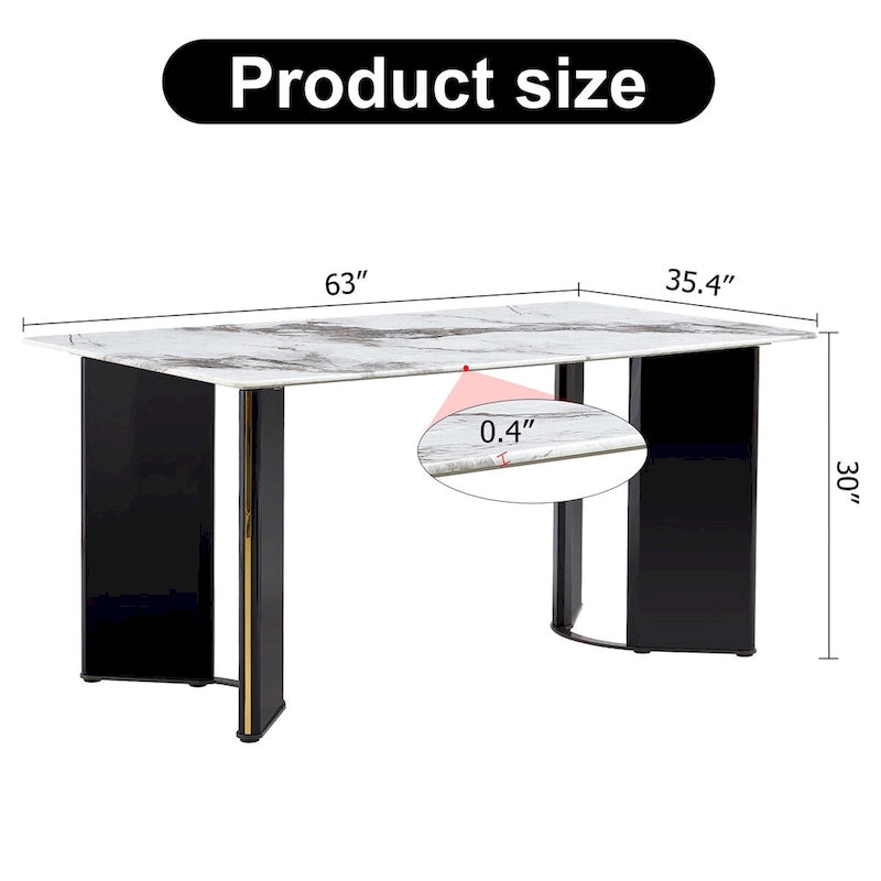 White Marble-Top Dining Table, Gold Legs, Seats 4–6