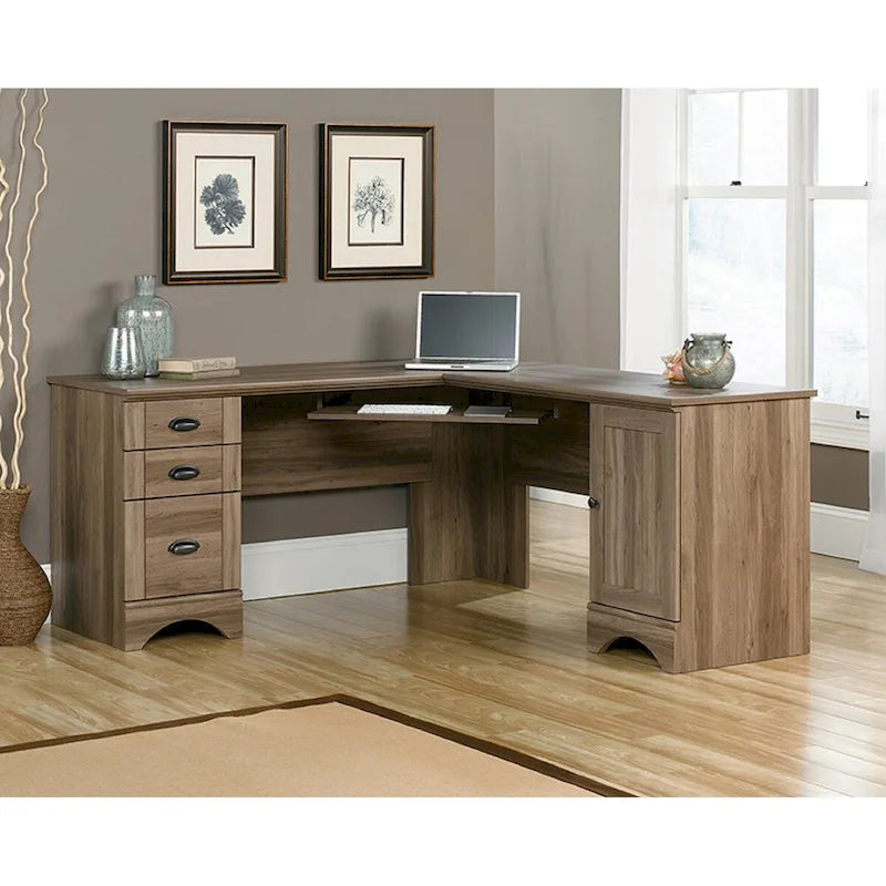 Grey Wood Finish L-Shaped Corner Desk, 1-Person