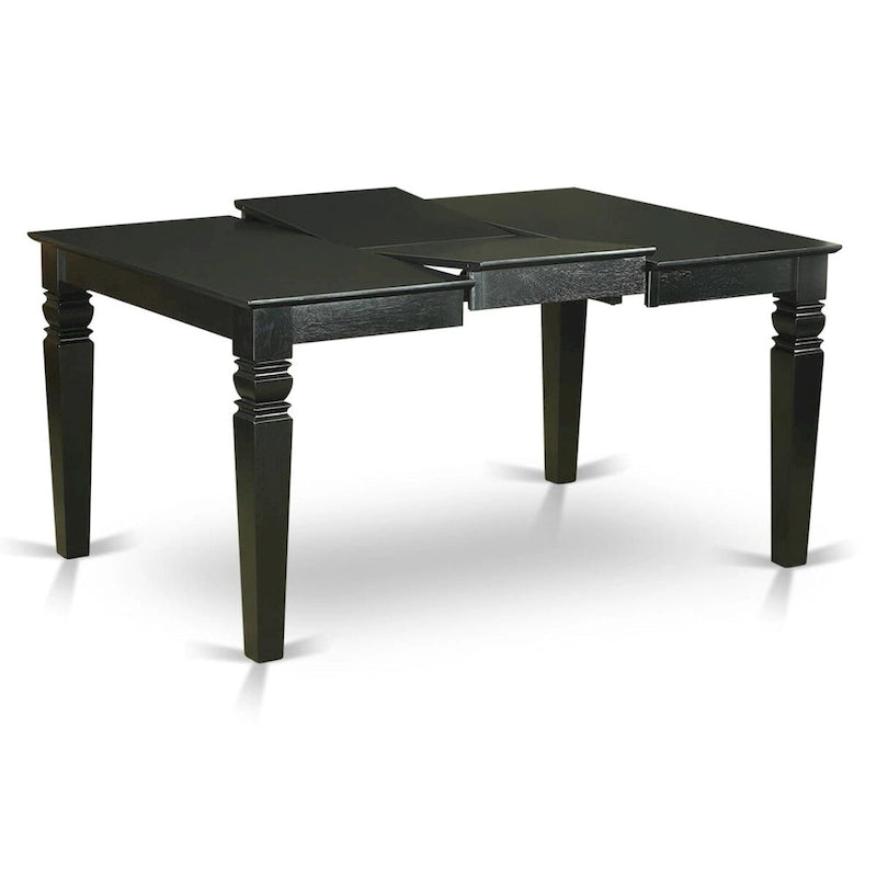 Black 7-Person Dining Set – Faux Leather Slatted Chairs & Butterfly Leaf Table
