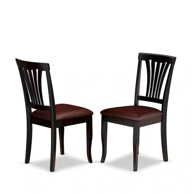 Black 7-Person Dining Set – Faux Leather Slatted Chairs & Butterfly Leaf Table