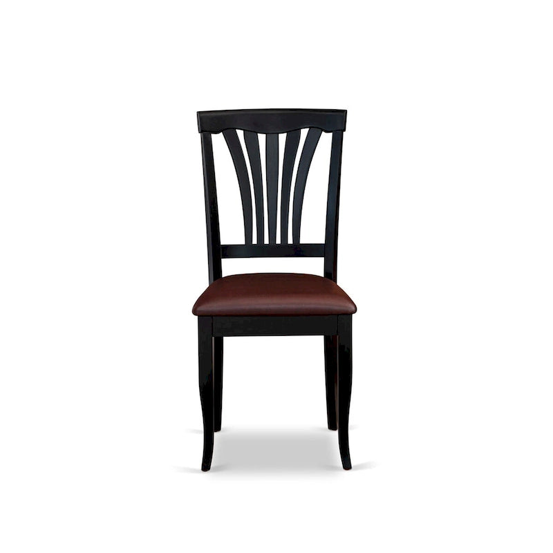 Black 7-Person Dining Set – Faux Leather Slatted Chairs & Butterfly Leaf Table