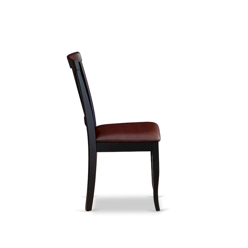 Black 7-Person Dining Set – Faux Leather Slatted Chairs & Butterfly Leaf Table