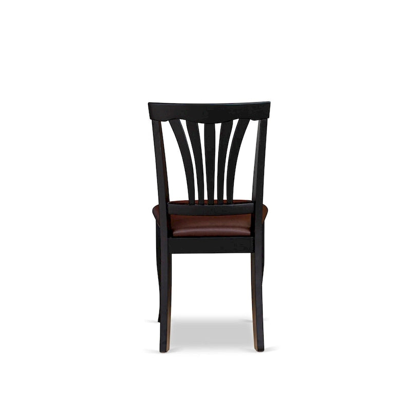 Black 7-Person Dining Set – Faux Leather Slatted Chairs & Butterfly Leaf Table