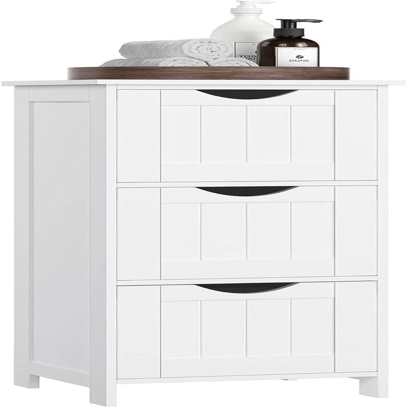 White Wood Finish 3-Drawer Bathroom Floor Cabinet