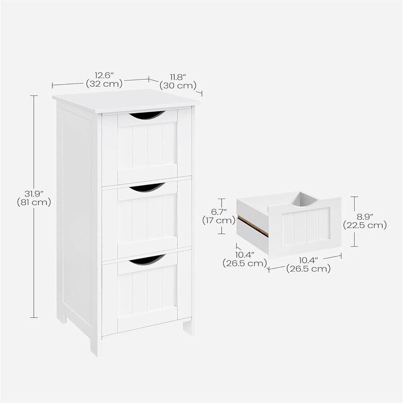 White Wood Finish 3-Drawer Bathroom Floor Cabinet
