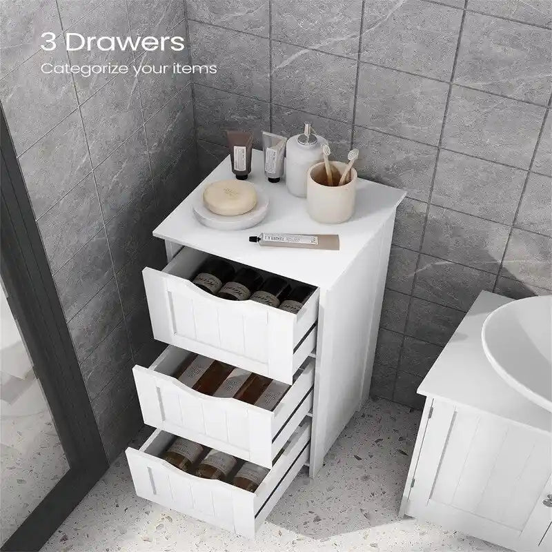 White Wood Finish 3-Drawer Bathroom Floor Cabinet