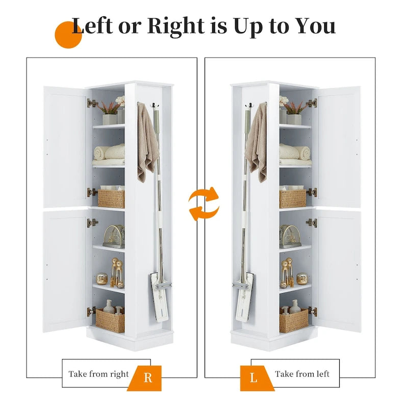White Freestanding Bathroom Storage Cabinet with Adjustable Shelf & Side Hook