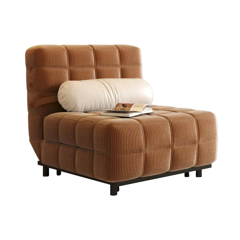 Beige / Camel Armless Convertible Sleeper Chair, 1-Person, Corduroy