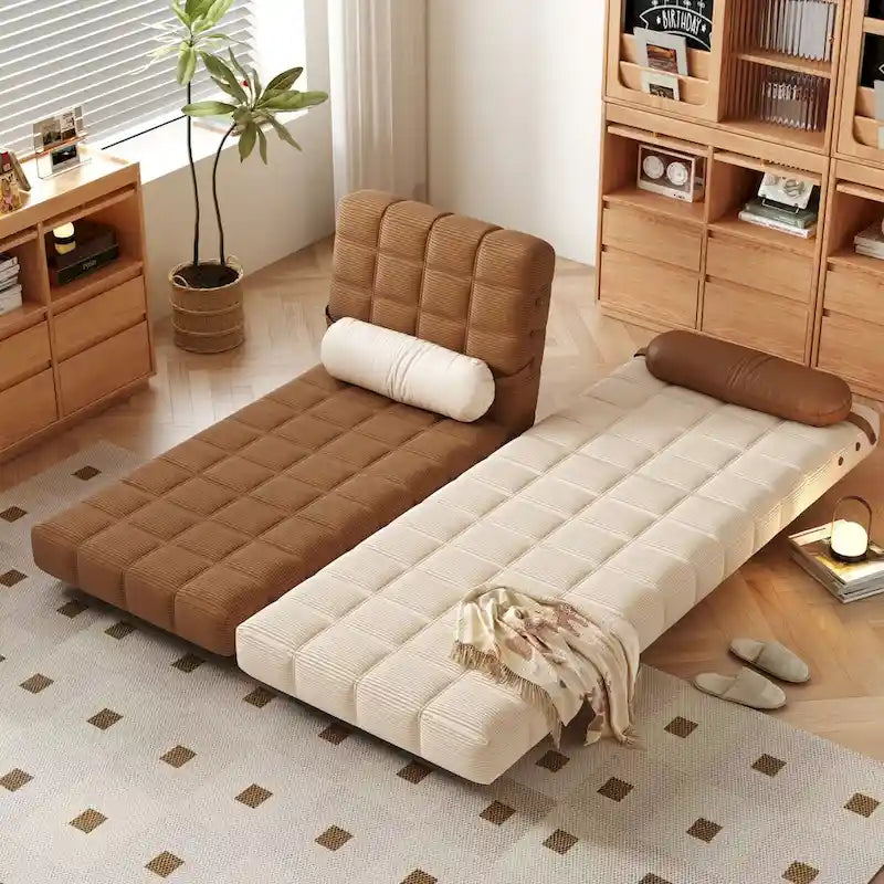 Beige / Camel Armless Convertible Sleeper Chair, 1-Person, Corduroy