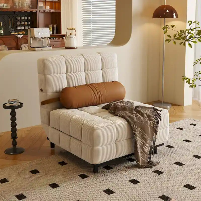 Beige / Camel Armless Convertible Sleeper Chair, 1-Person, Corduroy